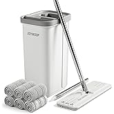 JOYMOOP Mop and Bucket with Wringer Set, White Flat Squeeze Mop Bucket Set for Floor Cleaning, Wall Cleaner with Long Handle,