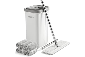 JOYMOOP Mop and Bucket with Wringer Set, Hands Free Flat Floor Mop and Bucket, 60" Mop with 6 Reusable Microfiber Pads, Wet and Dry Use, Floor Cleaning System