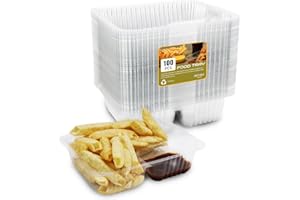 AHKUNMT 100 PC Nacho Trays Disposable, 12oz Plastic Nacho Containers with Chip and Dip Holder, 6x5 In 2 Compartments Clear Snack Trays for Kids,Parties, Movie Night Supplies (Plastic-100pc)