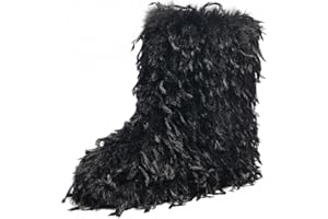 NWSTESLE Women's Faux Fur Boots Furry Fluffy Winter Snow y2k Boots for Girls Mid-Calf Flat Fuzzy Shoes Plush Warm Outdoor Indoor