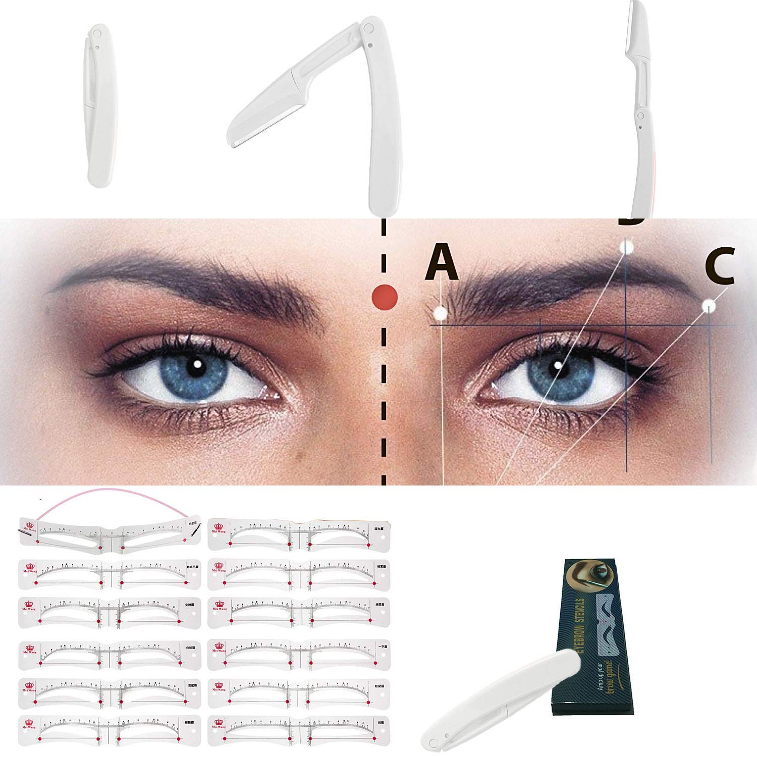 Eyebrow Shaper Kit,Eyebrow Stencil,Extremely Elaborate Reusable Eyebrow Template Stencils for A Range Of Face Shapes, Makeup Tools For Eyebrows,Including Eyebrow Razor