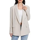 Women's Blazer Oversized Boyfriend Double Breasted Houndstooth Plaid Jacket - Lightweight Business Casual Blazers