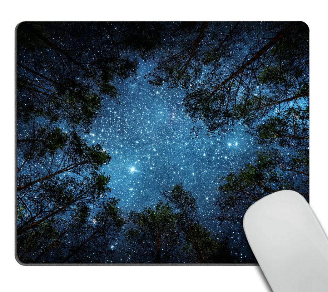 Wasach Beautiful Night Sky Mouse Pad, The Milky Way and The Trees, Sublime Nature View Rectangle Non-Slip Rubber Gaming Mouse Pad