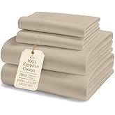 100% Egyptian Cotton Sheet Set Queen Size – 1000 Thread Count Silky Sateen Weave Queen Sheet Set for Good Sleep Comfort, 15" Snug Fit Deep Pocket, Breathable, Hotel-Quality Luxury You Can Feel - Taupe