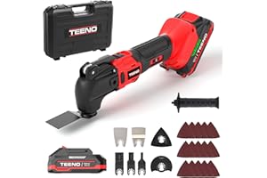TEENO Cordless Oscillating Tool 20V Battery Powered Oscillating Multitool with 4° Oscillation Angle, 8500-21000 OPM, 6 Variable Speed Oscillating Saw for Sanding/Cutting & Scraping(1 Battery)