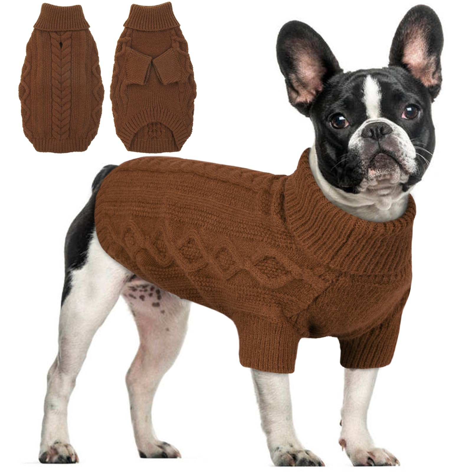Hjumarayan Dog Jumper Medium, Knitted Jumpers for Medium Dogs, Warm Pet Clothes Outfit for Winter Outdoor, Soft Sweater Thick Coat for French Bulldog, Cocker Spaniel, Brown L