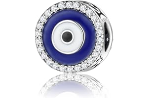 AIEGNOS Evil Eye Charms 925 Sterling Silver Charms for Bracelet and Lucky Jewelry Hamsa Charm Fatima Charms Beads European Charm Evil Eye Compatible Bracelet Necklace for Women Mother Sister Gifts