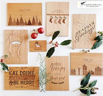 Amazon クリスマス イブ プレゼント 用品 メッセージ カード 封筒付き 手書き オシャレ Cardtorial ウッド製 インテリア ハガキ おしゃれ Merry Xmas Holiday Trees ノート 文房具 オフィス用品
