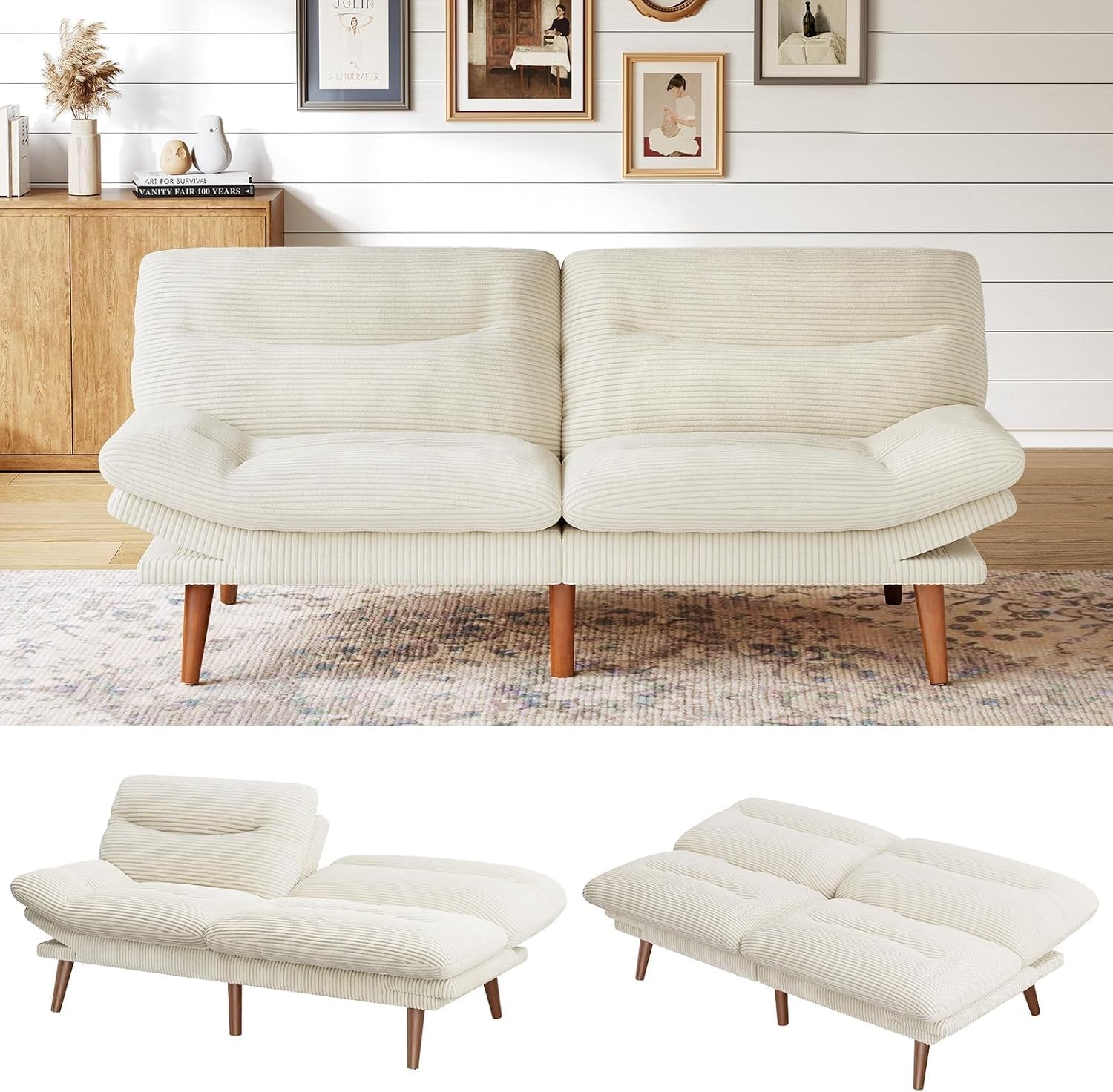 Photo 1 of *********************Partial Item, Missing cushions and legs.*************
Marsail Futon Sofa Bed, Futon Couch with Adjustable Backrest & Armrests, Convertible Small Sleeper Sofa Bed for Small Apartments, Study Room, Office, Corduroy Loveseat, Beige