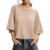 Skoinvb Women's Short Sleeve Cropped Sweaters 2025 Summer Oversized Loose Fit Drop Shoulder Casual Sweater Tops