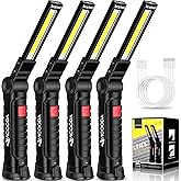 LED Rechargeable Work Light with Magnetic Base Hanging Hook, 360° Rotate 5 Modes, Mechanic Flashlight for Car Repair, Grill, Outdoor, Emergency, Tight Spaces - Valentine's Day Gift for Men(4 Pack)