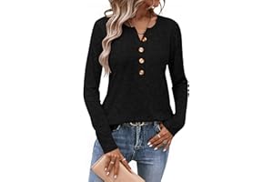 MISFAY Women's Long Sleeve T-Shirts Crew Neck Buttons Casual Tunic Tops Basic Tees Blouses LooseFall Fashion 2025