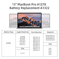YXKC A1322 A1278 Battery for MacBook Pro 13-inch