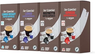 Paquete Variado Estándar de Cápsulas de Café Espresso de Plástico Compatibles con Nespresso, Tostado Medio, 80 Unidades (4 Paquetes de 20), Certificadas por Rainforest Alliance