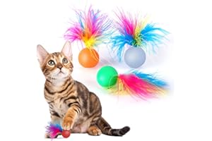 SHENGSEN Feather Cat Toys (4 PCS Bouncy Ball with Feather)