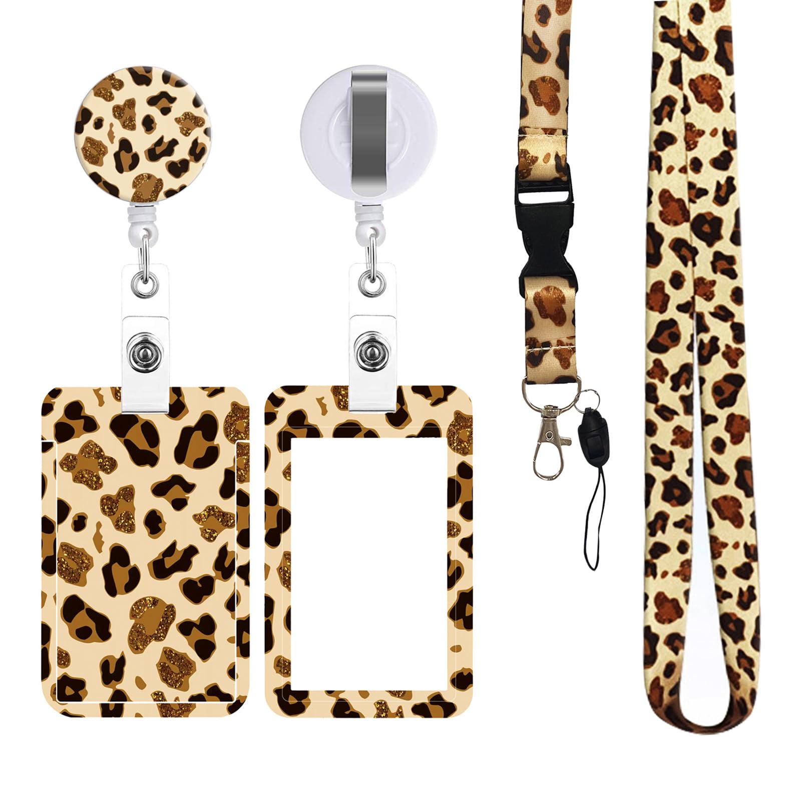 BSITSSS Leopard Print Lanyard with Detachable Card Holder, Waterproof Badge Holder Neck Strap for Teachers, Nurses, Doctors, Students