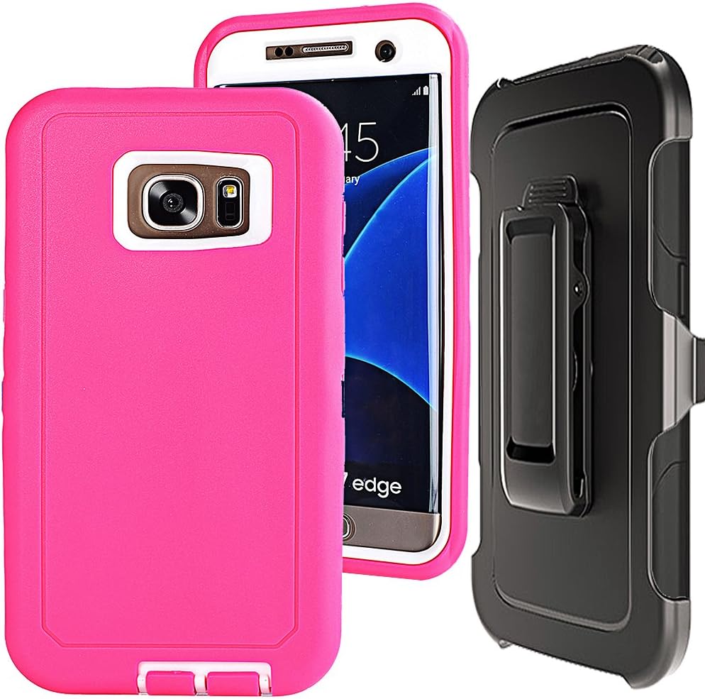 S7 Edge Holster Case,Auker Defender Series Dual layer Heavy Duty Shockproof High Impact Rugged Rubber+Hybrid PC Bumper Body Protective Hard Cover with Belt Clip for Samsung Galaxy S7 Edge (Rose)