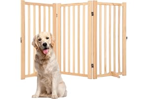 3 Panel Freestanding Pet Gate,36in h Nature Wood Dog Gates with 2 Support Feet,Collapsible Indoor Pet Fence for Indoor, Stair