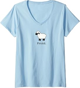 Women's Found Minimalist Sheep Christian Psalm 23 Lamb Christian V-Neck T-Shirt