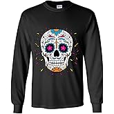 Floral Sugar Skull Day of The Dead Long Sleeve T-Shirt Dia de Muertos Calavera