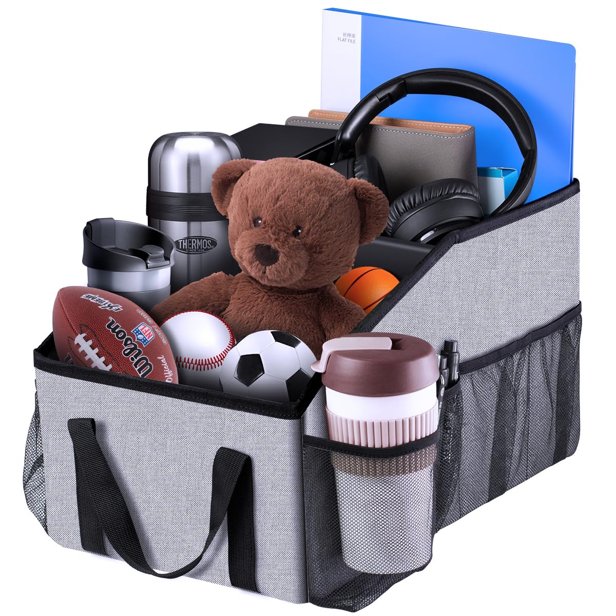 Smof Car Seat Organizer-Car Organizer Front Back Seat for Kids Collapsible Car Backseat Storage with Detachable Divider, Cup Holders & Mesh Pockets, Small Travel Organization for Trunk