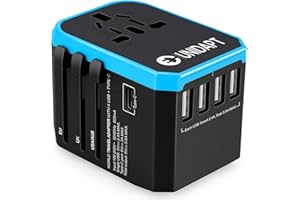 Unidapt Plug Adapter Jy-305 Plus - Universal Travel Adapter with USB-C & 4 USB Ports - Blue