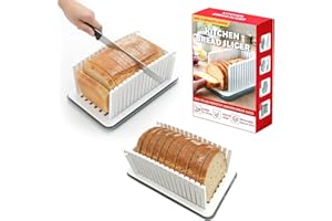 New Upgrade Bread Slicer for Homemade Bread, Adjustable Width, Foldable and Compact Cutting Guide with Crumb Tray, Suitabilit