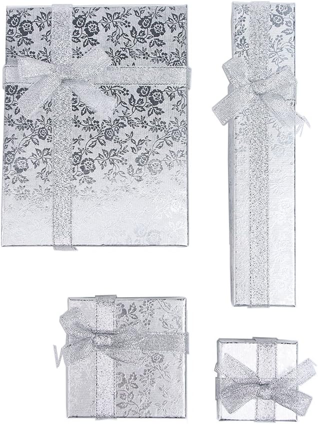 RKC Jewelz x 4 Pcs Mix Size Set of Beautiful Sparkling Elegant Ribbon Jewellery Gift Boxes for Necklaces Bracelets Earrings Rings Presents Gift Box