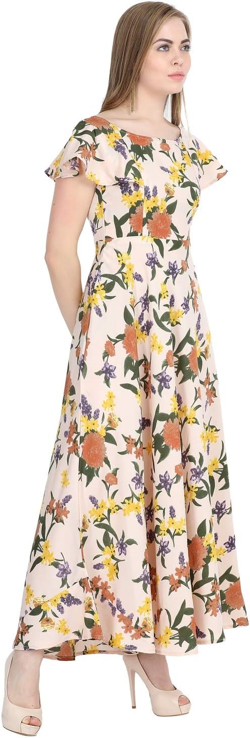 Raghumaya Women's Maxi Dress (KMDR-61 _ S_Peach_Small)