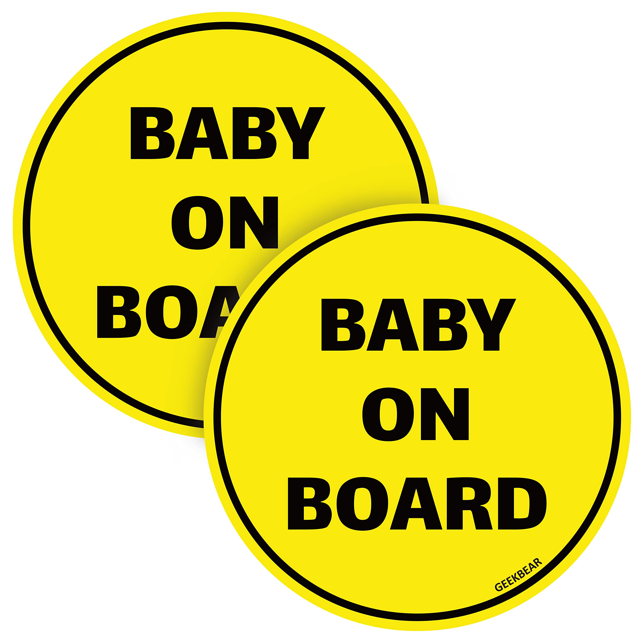 GEEKBEAR Baby On Board Sticker for Cars (Yellow - 2 Pack) - No Magnet or Suction Cup - Cute and Funny Baby in Car Sticker Decal