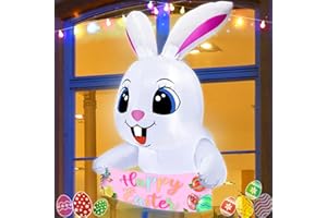 zukakii 4 Ft Easter Inflatable Outdoor Decorations Bunny Blow Up Lean Out from Window Holds Banner with Built-in LED Lights Blow Up Yard Decoration Garden Lawn Indoor Party