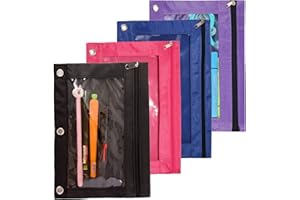 SdeFe Zippered Pen Pencil Case Binder Pouch 3 Rings 4 Pack (Multicolor)