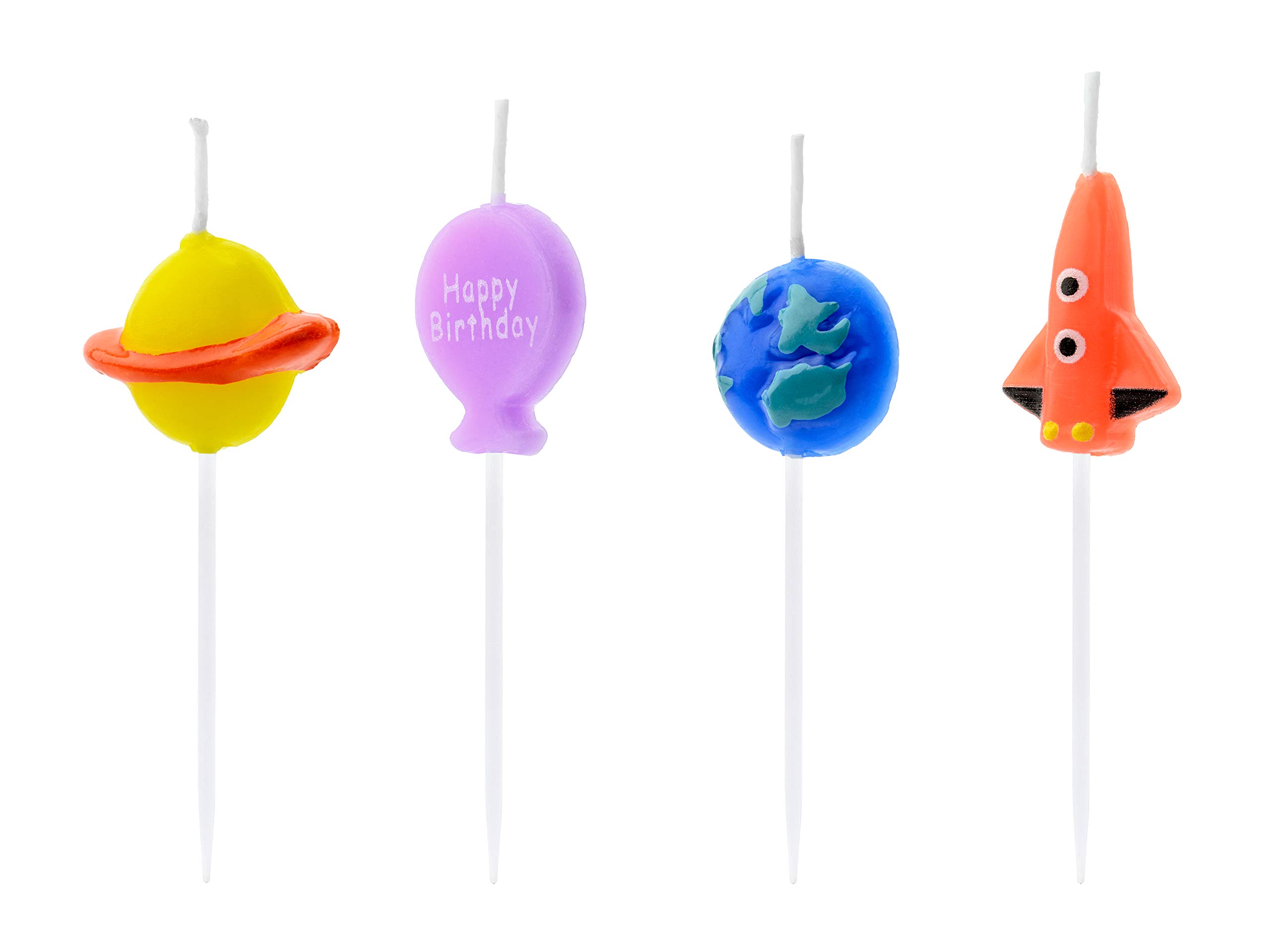 4 Space Birthday Candles, Planets, Rocket and Earth Cake Candle