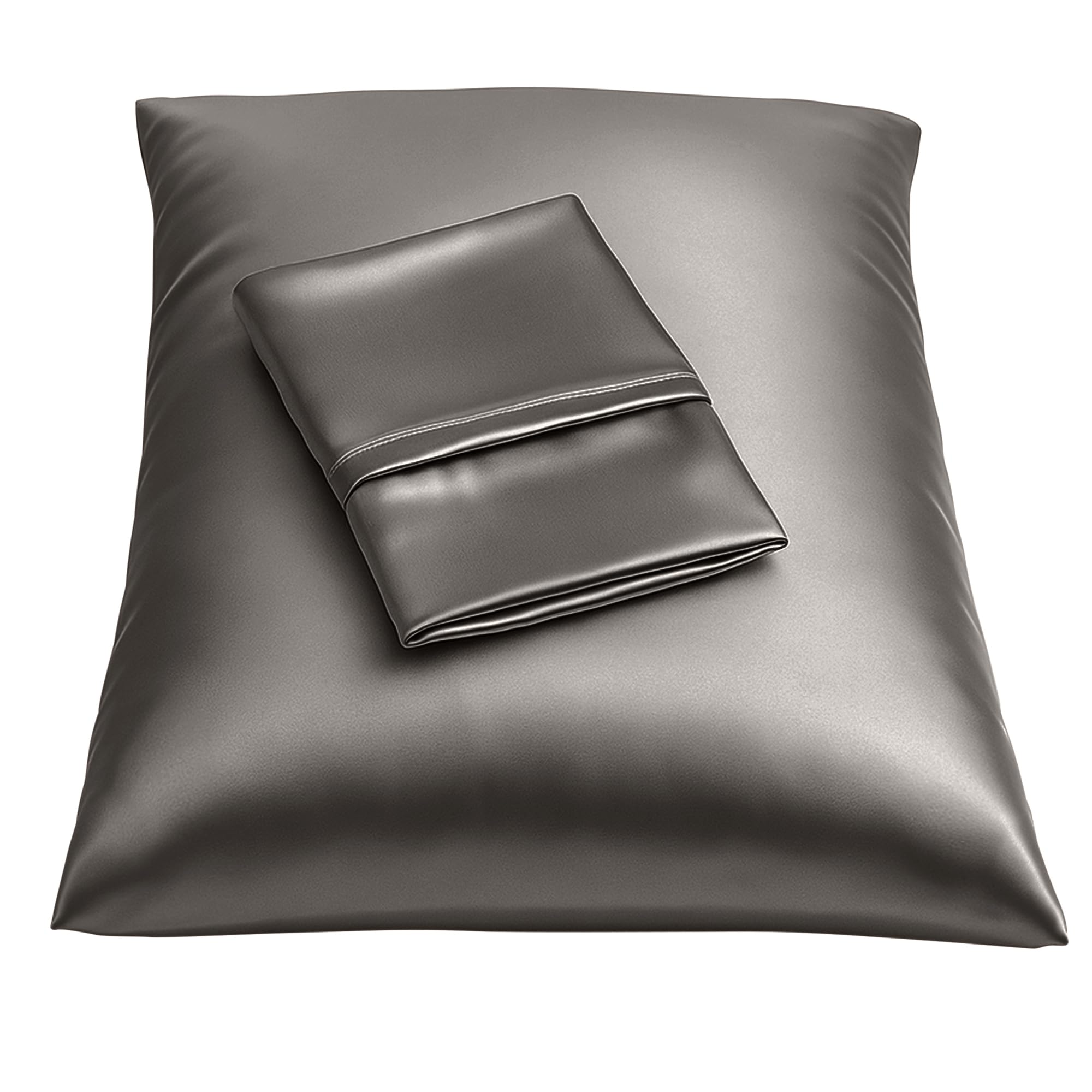 Photo 1 of BLISSFORD Satin Pillowcase with Zipper, for Hair and Skin Care, Feels Soft and Cool Like a Silk Pillowcase, Satin Pillow Cases 2 Pack, Slik Pillow Cover, Dark Grey - Standard Size