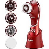 Facial Cleansing Brush, Electric Face Scrubber, Facial Cleansing Brush Rechargeable IPX-7 Waterproof Rotating Face Scrubber for Exfoliating, Massaging and Deep Cleansing with 4 Brush Heads