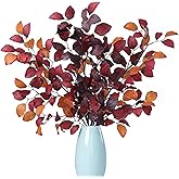 QNUIHYE 3 pcs 39 inch Fall Eucalyptus Stems Fake Fall Leaves Floral Stems Tall Artificial Plants Indoor Fall Decor for Living Room Home Decoration Halloween Flowers Artificial(Amaranth)
