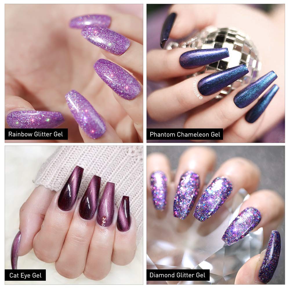 Cat Eye Gel Nail Polish with Magnet Stick Black Glitter Mood Color Changing Holographic Fingernail Polish Soak Off Nail Lamp 6 Colors Collection by Modelones 10ml for Nail Art: Beauty
