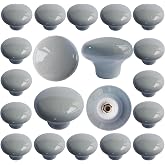 Perphin Ceramic Drawer Knobs 20 Pack Grey Porcelain Cabinet Knobs for Home Decor, Round Ceramic Dresser Handles for Kids Room, Cupboard, Nightstand with 3 Sized Screws
