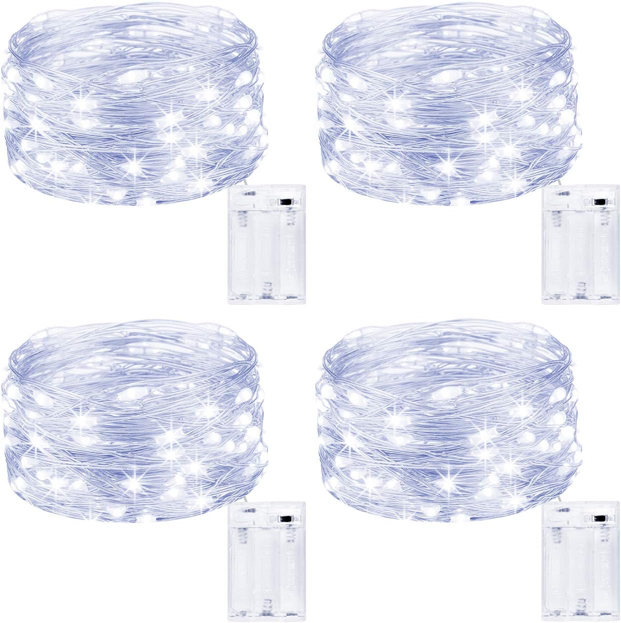 Kolpop Fairy Lights Battery Indoor [4 Pack], 5m 50 LED Silver Wire