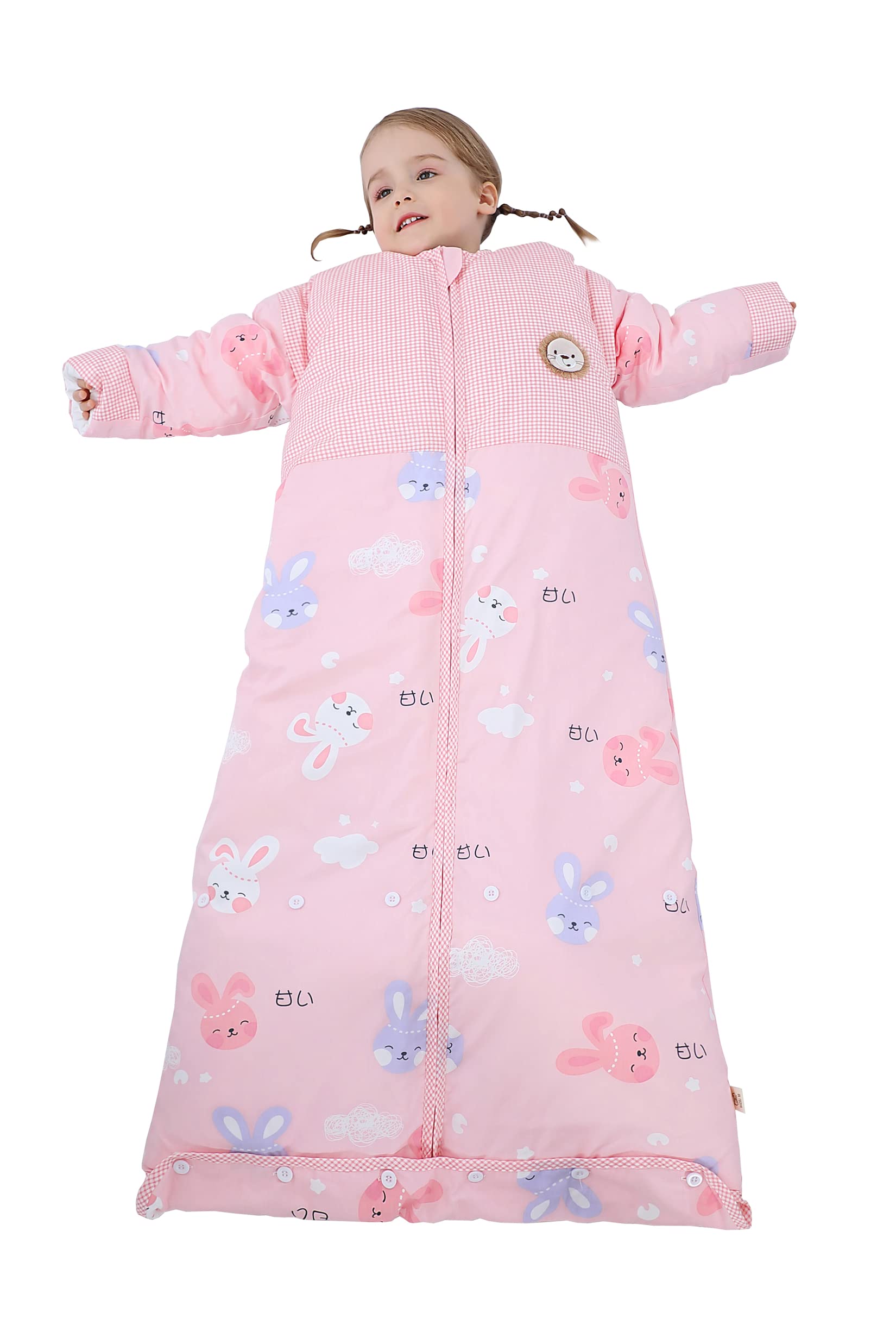 Chilsuessy Baby Sleeping Bag 2.5 Tog Winter Sleeping Sack Wearable Blanket for Kids, Adjustable Length, Removable Sleeves, Toddler Sleeping Bag for Boys Girls, 2.5 Tog/Pink Rabbit, 120cm/3-6 Years — image 1