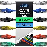 Cat6 Patch Cables 4 Feet (6 Pack), Cat 6 Ethernet Cable, 24AWG CCA Cord, UTP Network, Internet Cable, Compatible for PC, Laptop, Routers, Switches, Servers, Printers, RJ45 LAN with 25 Cable Ties - 4FT