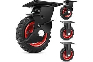 W B D WEIBIDA 5 Inch Heavy Duty Caster Wheels Set of 4, 1080 LBS Outdoor Industrial Wheels Swivel Large Rubber Casters with Brake for Workbench, Dolly, Cart, Trolley, Wagon (2 Brake & 2 Fixed)