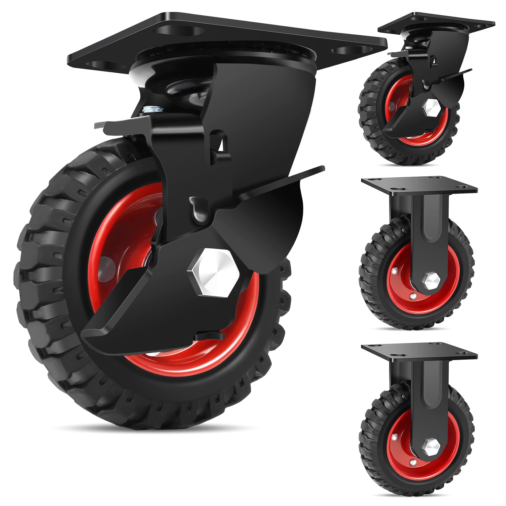 Photo 1 of W B D WEIBIDA 5 Inch Heavy Duty Caster Wheels Set of 4, 2200 LBS Outdoor Industrial Wheels Swivel Large Rubber Casters with Brake for Workbench, Dolly, Cart, Trolley, Wagon (2 Brake & 2 Fixed)