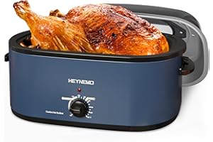 26QT Electric Roaster Oven, Electric Turkey Roaster with Viewing & Self-basting Lid, Stainless Steel Turkey Roaster Oven, Blu