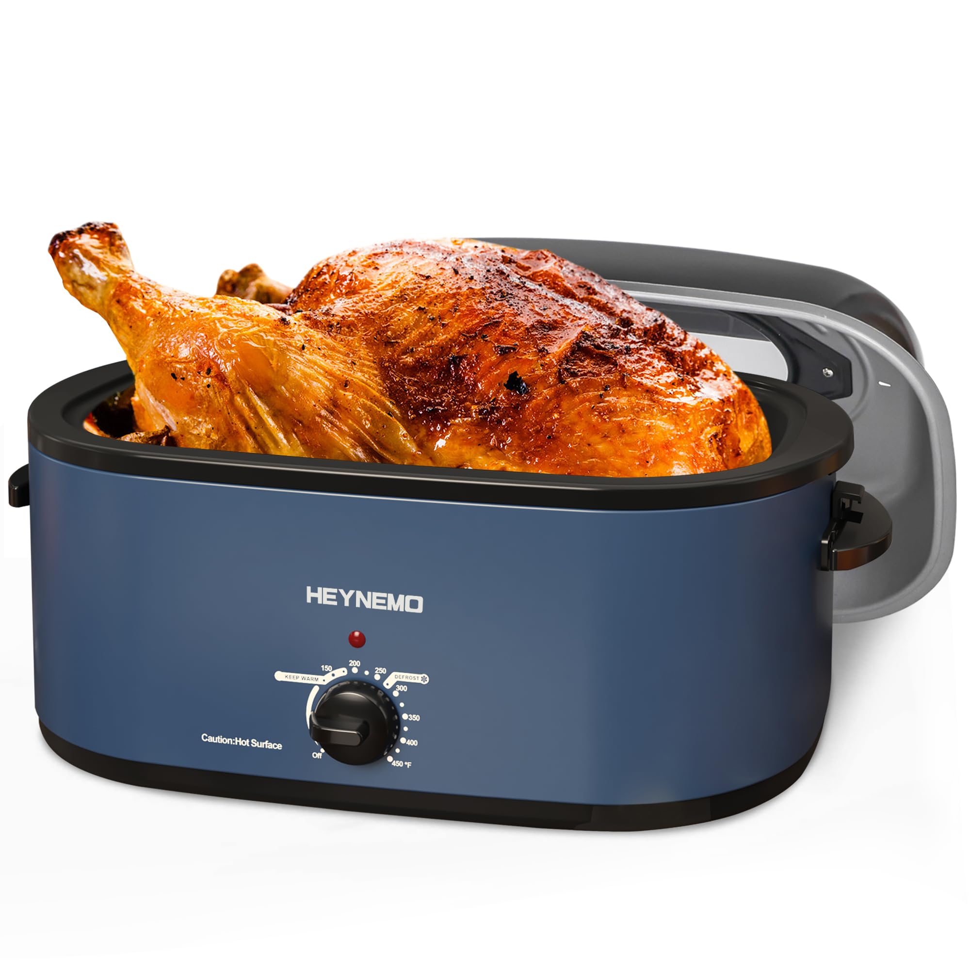 Photo 1 of 26QT Electric Roaster Oven, Electric Turkey Roaster with Viewing & Self-basting Lid, Stainless Steel Turkey Roaster Oven, Blue