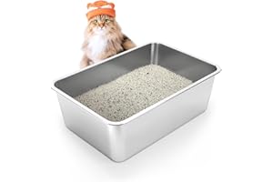 WENBOKMIN Stainless Steel Cat Litter Box - Large Litter Box for Big Cats - Easy to Clean, Never Absorbs Odor, Stains, or Rusts - Silver (23.5" L x 15.5" W x 8" H)