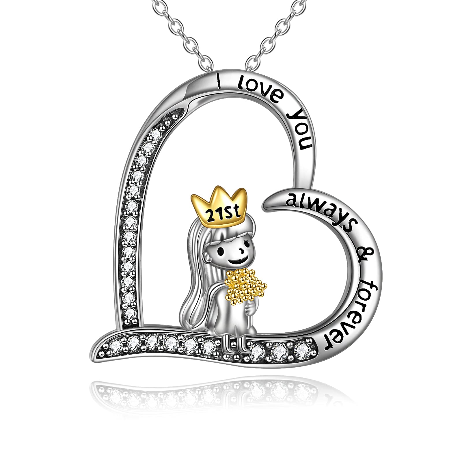 VENACOLY 21st Birthday Necklace Sterling Silver Heart Mother's Day Jewellery I Love You Always and forever for Her Friends