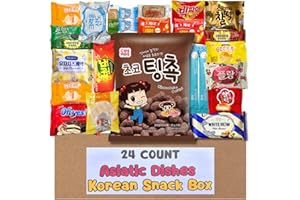 Asiatic Dishes Korean Snack Box – 24 Count Variety Pack with Cookies, Crackers, Coffee Mix, and Candy – Gift Care Package for Adults, Kids, and College Students