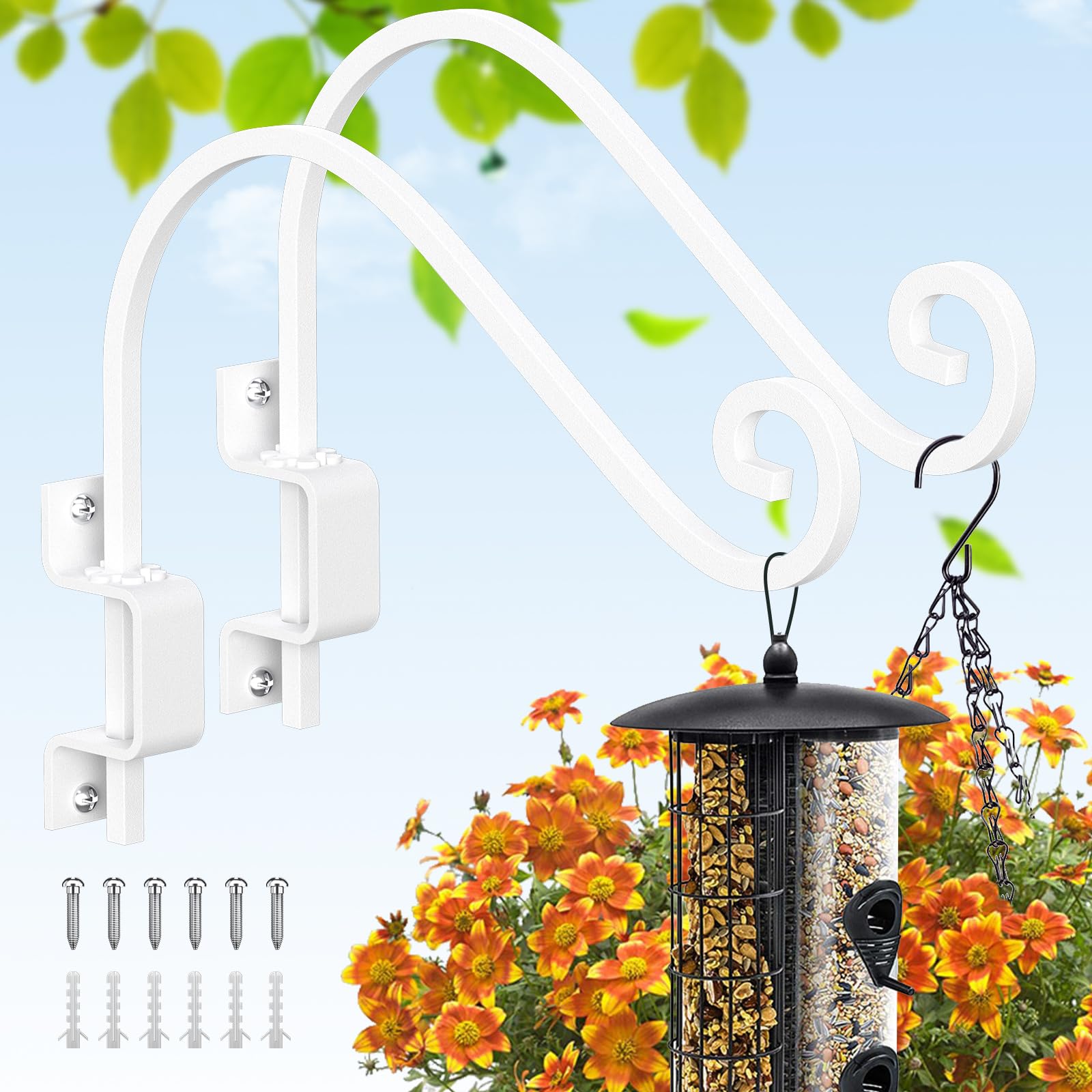 Photo 1 of Swivel Plant Hangers Outdoor: 2 Pack Plant Hooks Bird Feeder Hangers Wall Mount - 15 Inch Swivel Plant Hooks for Hanging Baskets, Flower, Lantern, Wind Chimes (White)