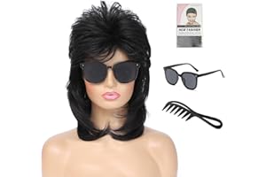 Auguyist Mullet Wigs for Women,Joe Dirt,Emo Wig,80s 90s Costumes Fancy Party Accessory Cosplay Wig,Halloween Man x (Black)